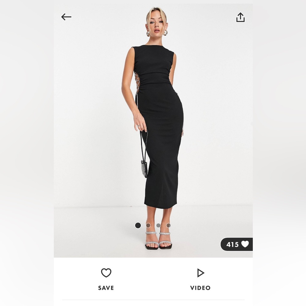 Black lace up rhinestones Dress